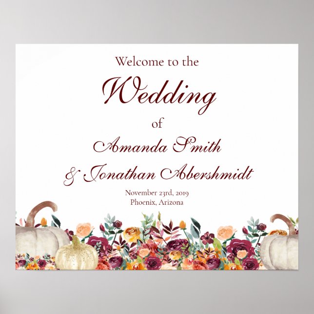 Välkomstskylt för Fall Wedding, välkomstskylt för  Poster (Framsidan)