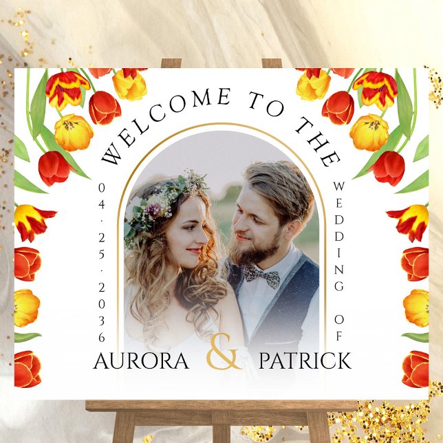Välkomstskylt för färgat Vår Tulip Photo Bröllop Poster (Colorful Spring Tulip Photo Wedding Welcome Sign)