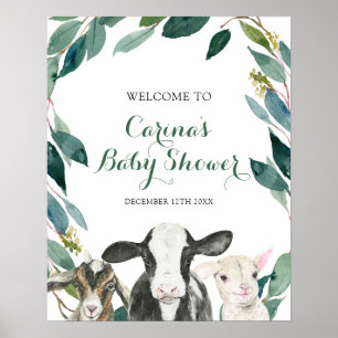 Välkomstskylt för Farm Animal Greenery Boy Shower Poster