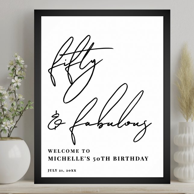 Välkomstskylt för femtio fantastisk 50-årsfest poster (Fifty Fabulous 50th Birthday Party Welcome Sign)