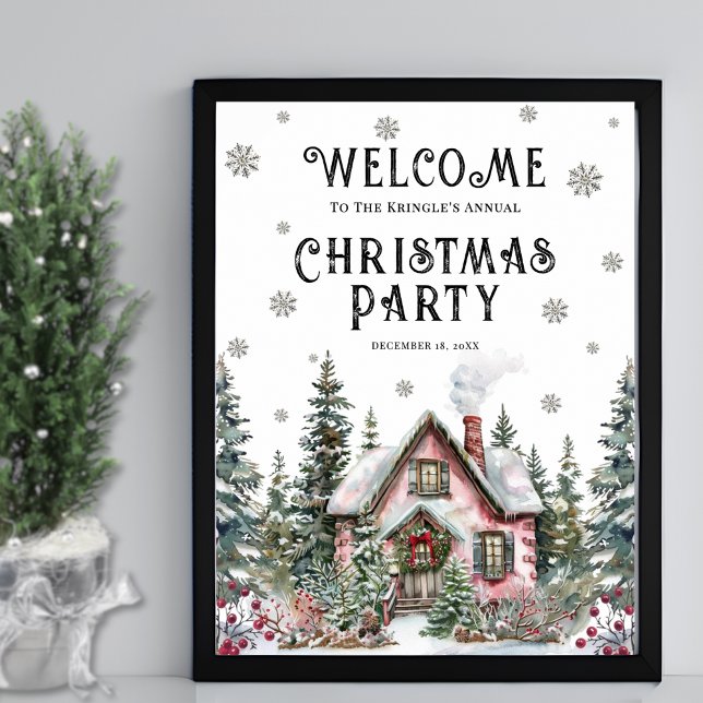 Välkomstskylt för festlig vinterjulfest poster (Festive Winter Christmas Party Welcome Sign)