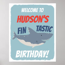 Välkomstskylt för Fintastic Shark Birthday-tema