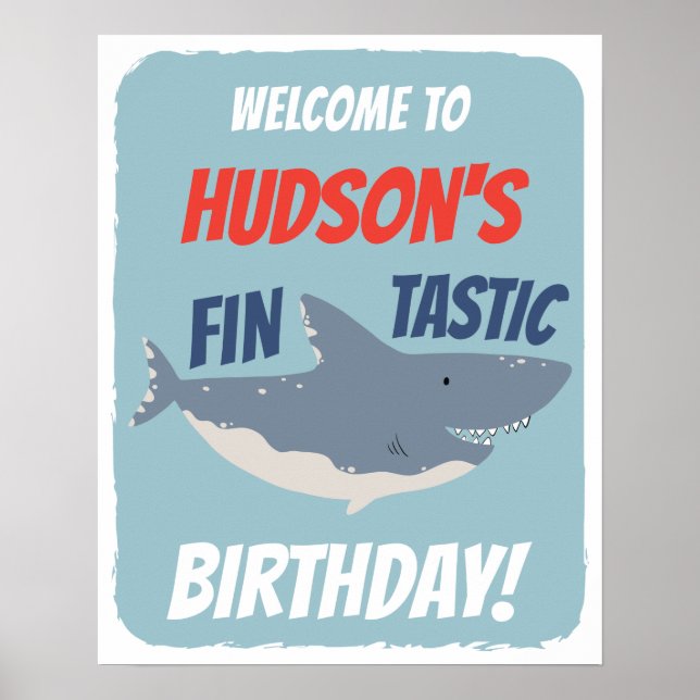Välkomstskylt för Fintastic Shark Birthday-tema Poster (Framsidan)