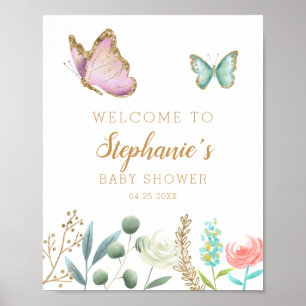 Välkomstskylt för fjäril Baby Shower Poster