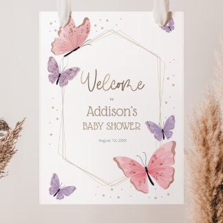 Välkomstskylt för fjäril Baby Shower Poster