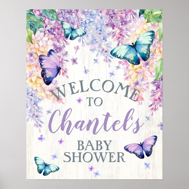 Välkomstskylt för fjäril Baby Shower Poster (Framsidan)
