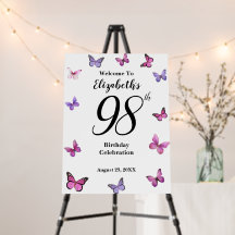 Välkomstskylt för fjärilens 98-årsfest