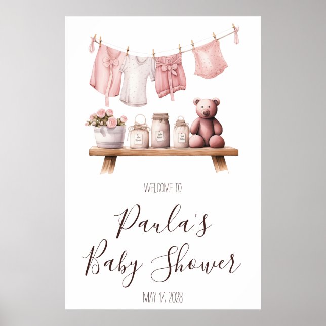 Välkomstskylt för Flicka Clothes Baby Shower Poster (Framsidan)