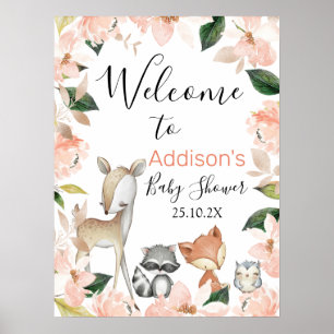 Välkomstskylt för Flickor Blommigt Woodland Baby S Poster