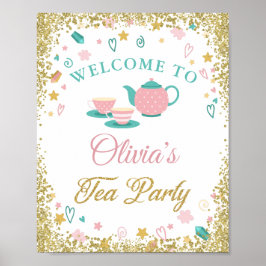 Välkomstskylt för flickornas tea Party Guld Glitte Poster