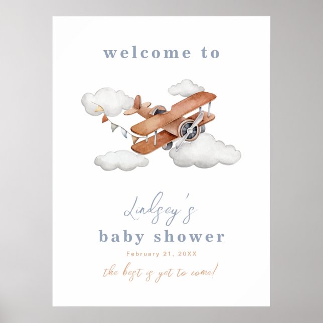 Välkomstskylt för Flygplan Baby Shower Poster (Framsidan)
