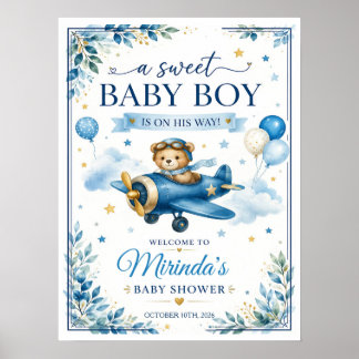 Välkomstskylt för flygplansdopp för babypojkar poster