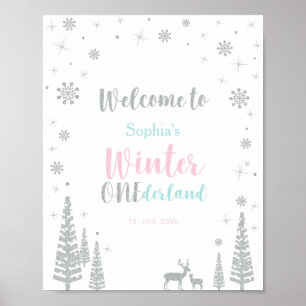 Välkomstskylt för Födelsedagsfesten Silver Winter Poster