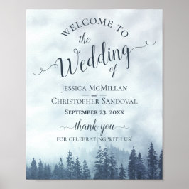 Välkomstskylt för Foggy Blue Gräs Forest Rustic Br Poster
