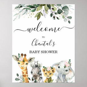 Välkomstskylt för Foliage Girls Safari Baby Shower Poster