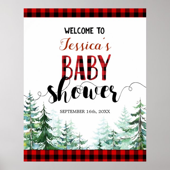 Välkomstskylt för Forest Lumberjack Baby Shower Poster (Framsidan)
