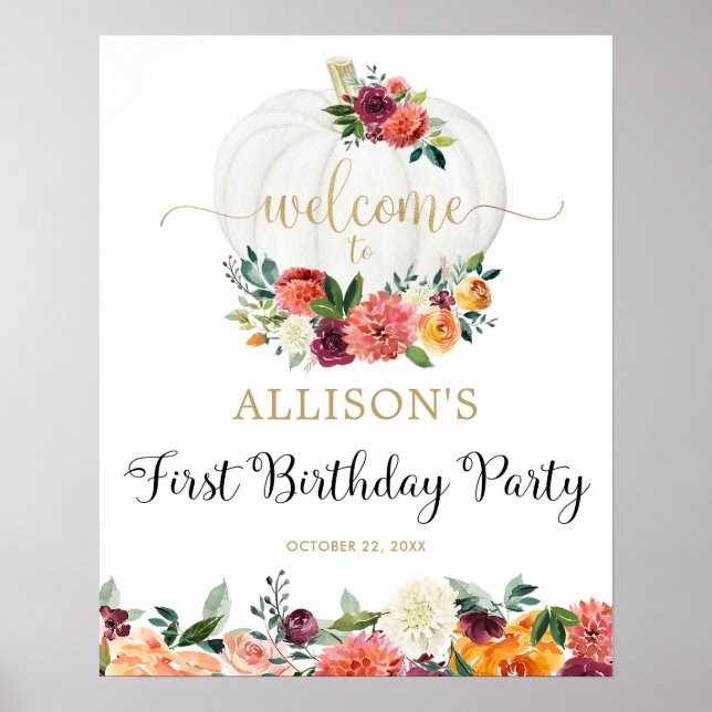 välkomstskylt för första födelsedag för elegant-fa poster (Framsidan)