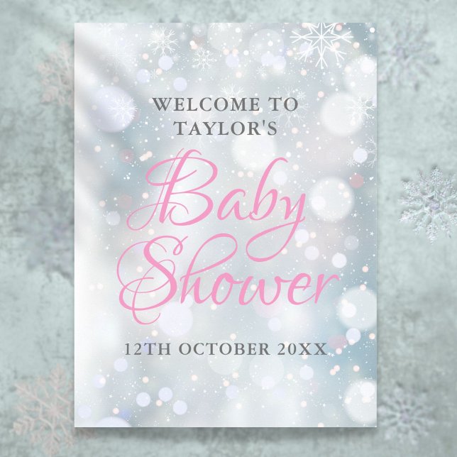 Välkomstskylt för första Snöflingornas babyvisning Poster (First Snowflakes Baby Shower Welcome Sign)