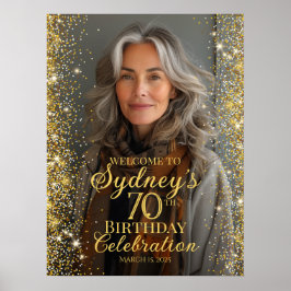 Välkomstskylt för foto på födelsedagen, guld poster