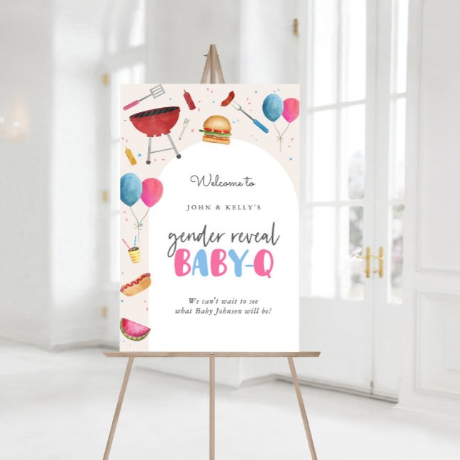Välkomstskylt för gender Reveal Baby-Q (BBQ) Poste Poster (Gender Reveal Baby-Q Welcome Sign)