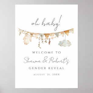 Välkomstskylt för gender Reveal Boho Baby Shower Poster