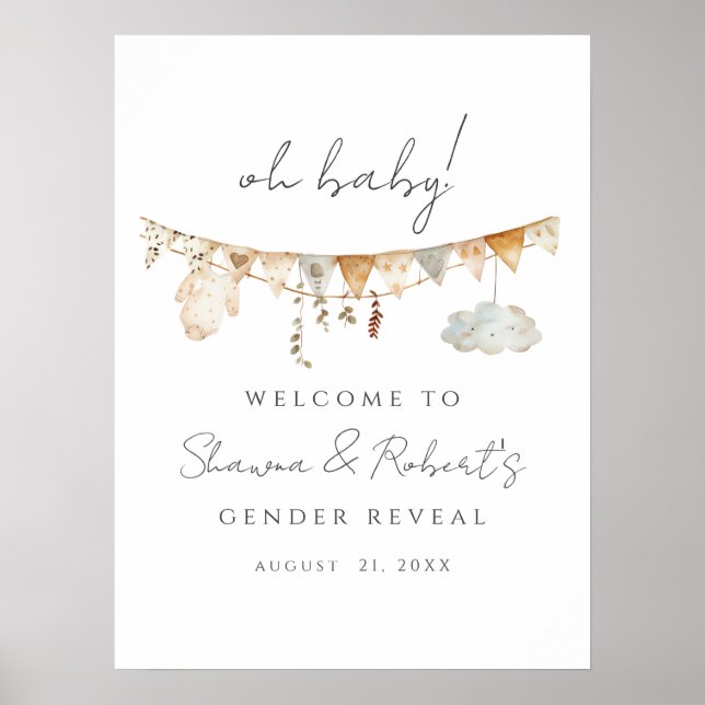 Välkomstskylt för gender Reveal Boho Baby Shower Poster (Framsidan)