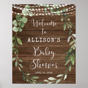 Välkomstskylt för gierska babyduschar i Rustic lju Poster