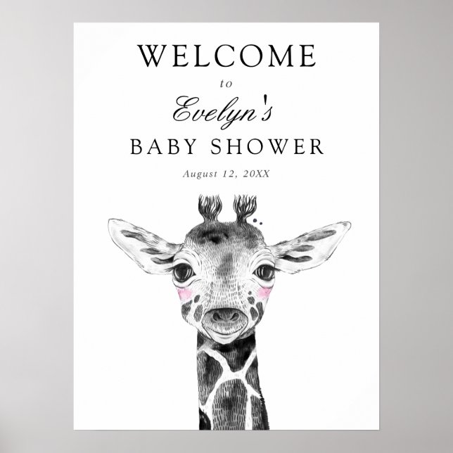 Välkomstskylt för giraff-babyshower poster (Framsidan)