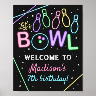 Välkomstskylt för Glow Bowling Födelsedagsfest Poster
