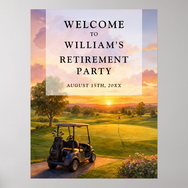 Välkomstskylt för golfbilsavskedspartaj poster (Framsidan)