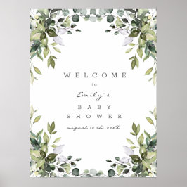 Välkomstskylt för Greenery Blommigt Baby Shower Si Poster