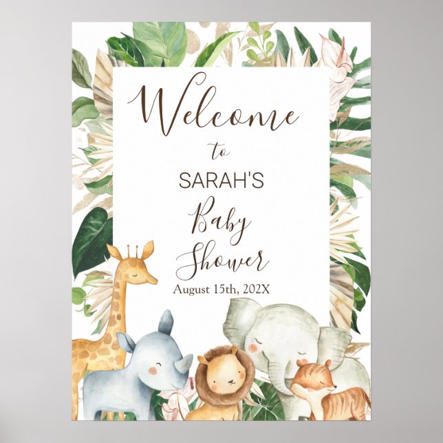 Välkomstskylt för Greenery Boho Safari Baby Shower Poster (Framsidan)