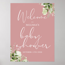 Välkomstskylt för Greenery Dusty Ro Baby Shower Poster