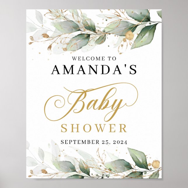 Välkomstskylt för Greenery eucalyptus guld löv Poster (Framsidan)