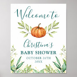 Välkomstskylt för Greenery Pumpkin Fall Baby Showe Poster