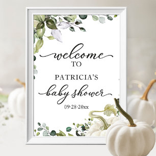 Välkomstskylt för Greenery Pumpkin Fall Baby Showe Poster