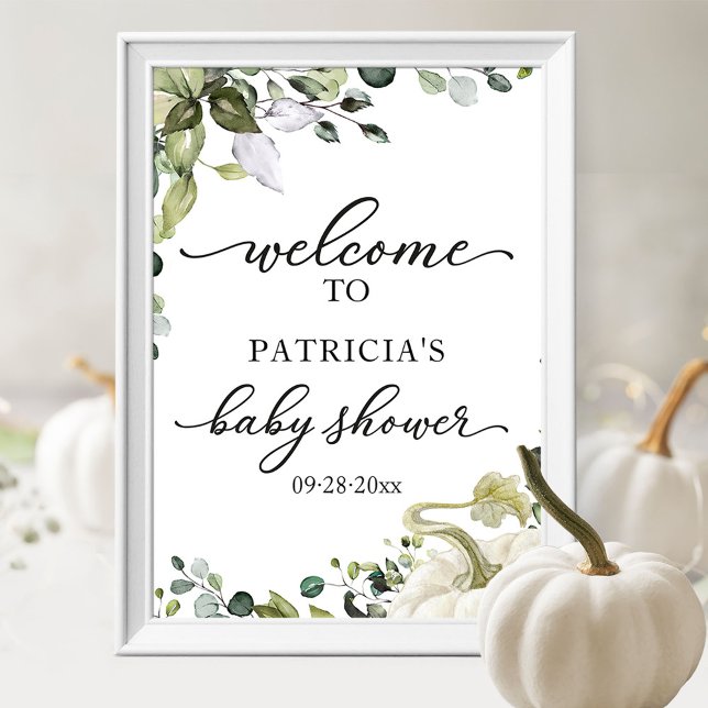 Välkomstskylt för Greenery Pumpkin Fall Baby Showe Poster (Skapare uppladdad)