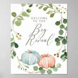 Välkomstskylt för Greenery Pumpkin Gender Reveal F Poster