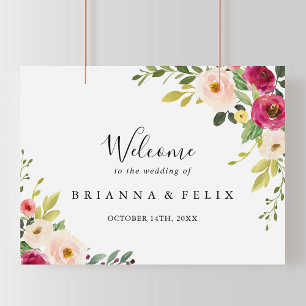 Välkomstskylt för Greenery Rosa  Blommigt Bröllop Poster