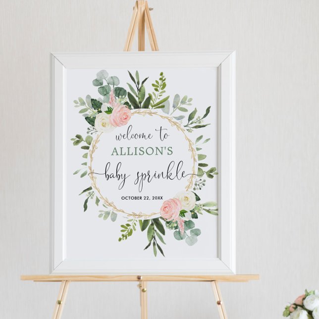 Välkomstskylt för Greenery rosa Flicka baby sprink Poster (Skapare uppladdad)