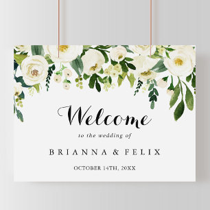 Välkomstskylt för Greenery White Autumn Blommigt B Poster
