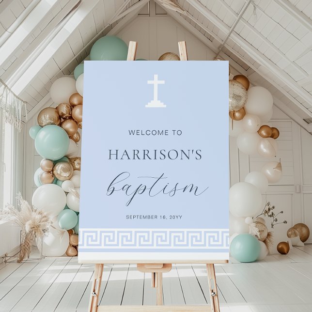 Välkomstskylt för grekiska Nyckel Blue Baptism Poster (Welcome Sign Poster)