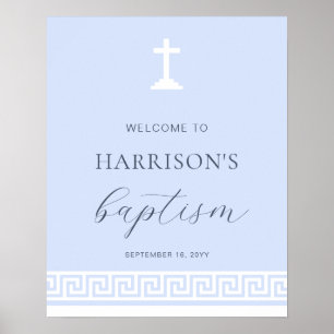 Välkomstskylt för grekiska Nyckel Blue Baptism Poster