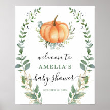 Välkomstskylt för Grey Guld Pumpkin Baby Shower