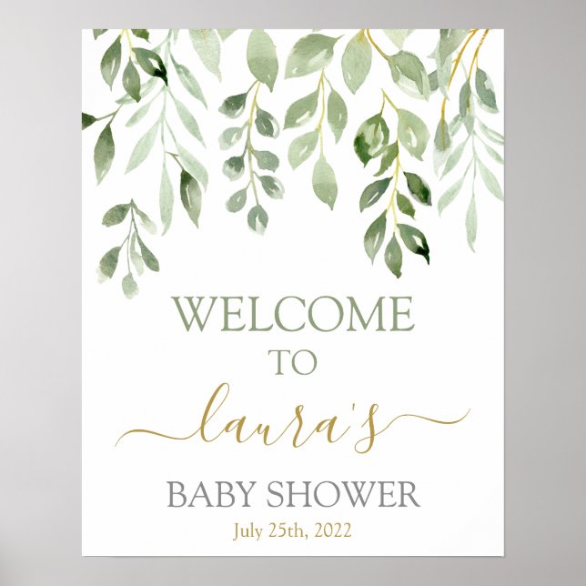 Välkomstskylt för Grey Löv Baby Shower Poster (Framsidan)