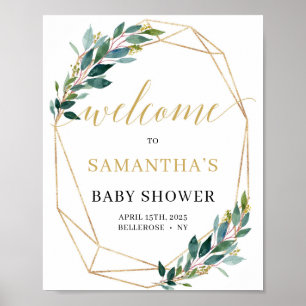 Välkomstskylt för grönt av eukalyptus boho babydus poster