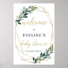 välkomstskylt för grönt eucalyptus guld geometric  poster