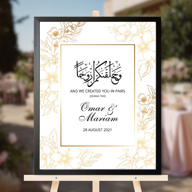 Välkomstskylt för Guld Blommigt Islamic Bröllop Po Poster (Skapare uppladdad)
