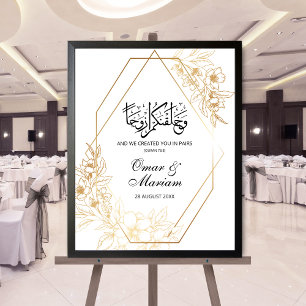 Välkomstskylt för Guld Blommigt Islamic Bröllop Po Poster