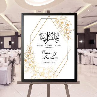 Välkomstskylt för Guld Blommigt Islamic Bröllop Po Poster